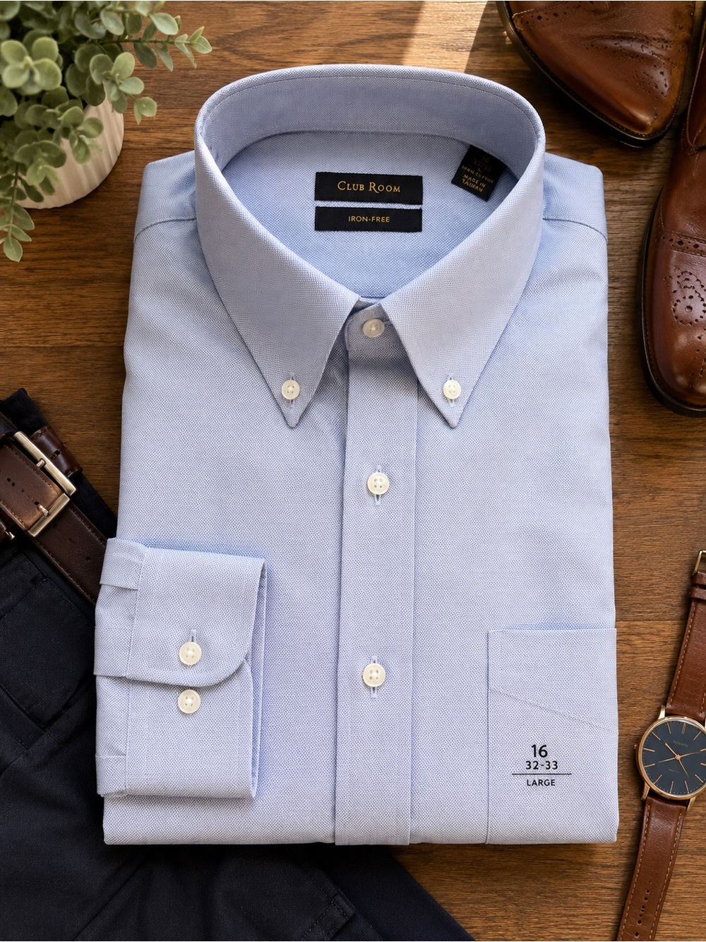 Club Room Iron-Free Light Blue Button-Down Dress Shirt Men’s 16 32/33 Large